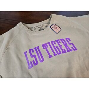 Three Square LSU Tigers Sweatshirt Mens 2XL Tan Purple Ribbed Side Panels NEW